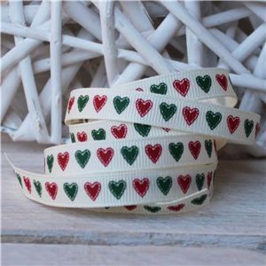 Christmas Ribbon - Stitched Hearts